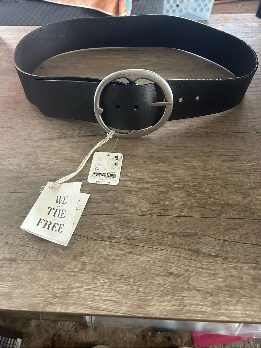 We The Free Black Wide Belt with Round Silver Buckle